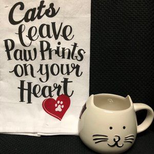 Cat Mug + Kitchen Towel Set with Cute Quote